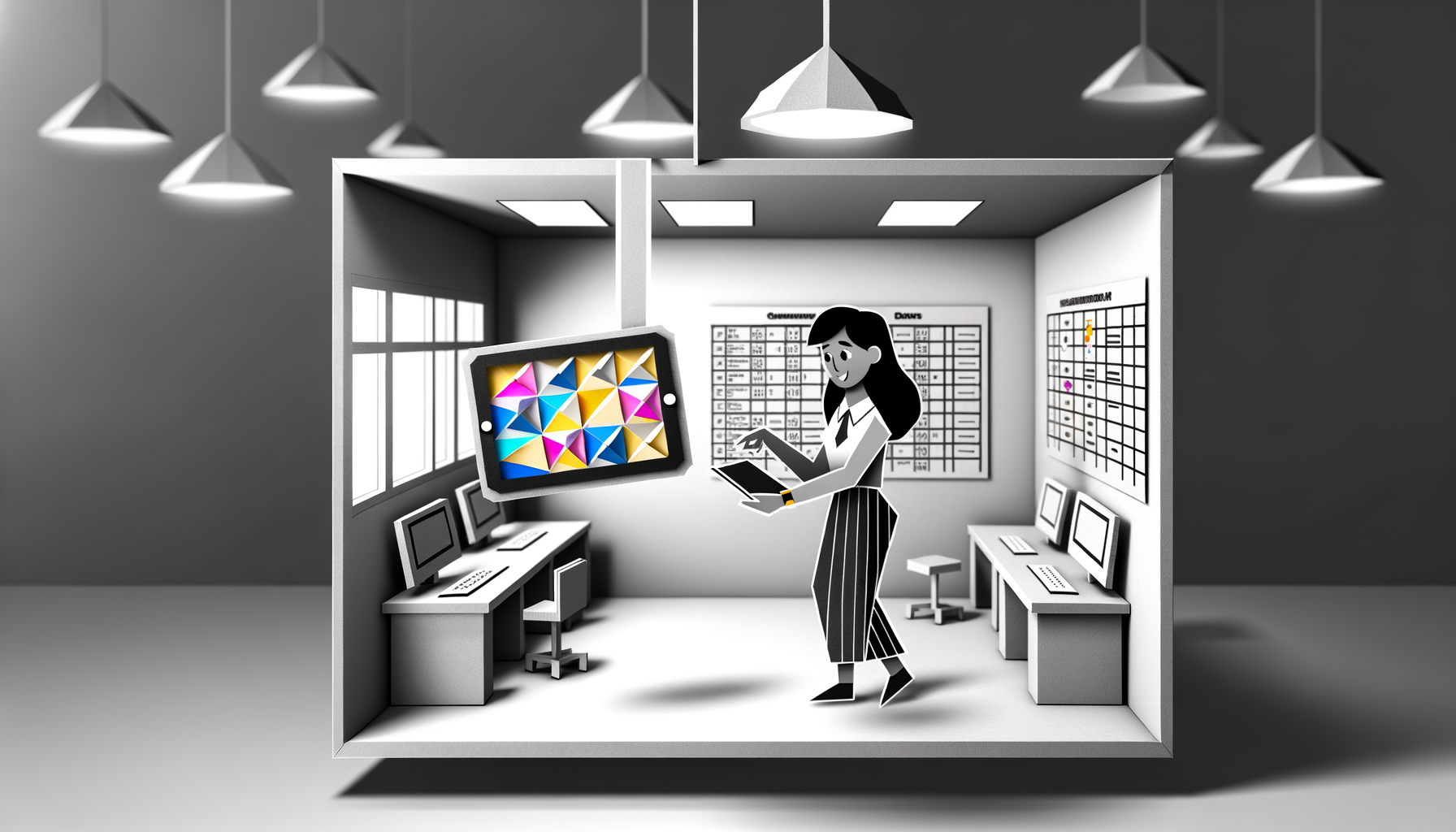 School director reviewing ELOP compliance documents and managing staff in an elementary school setting