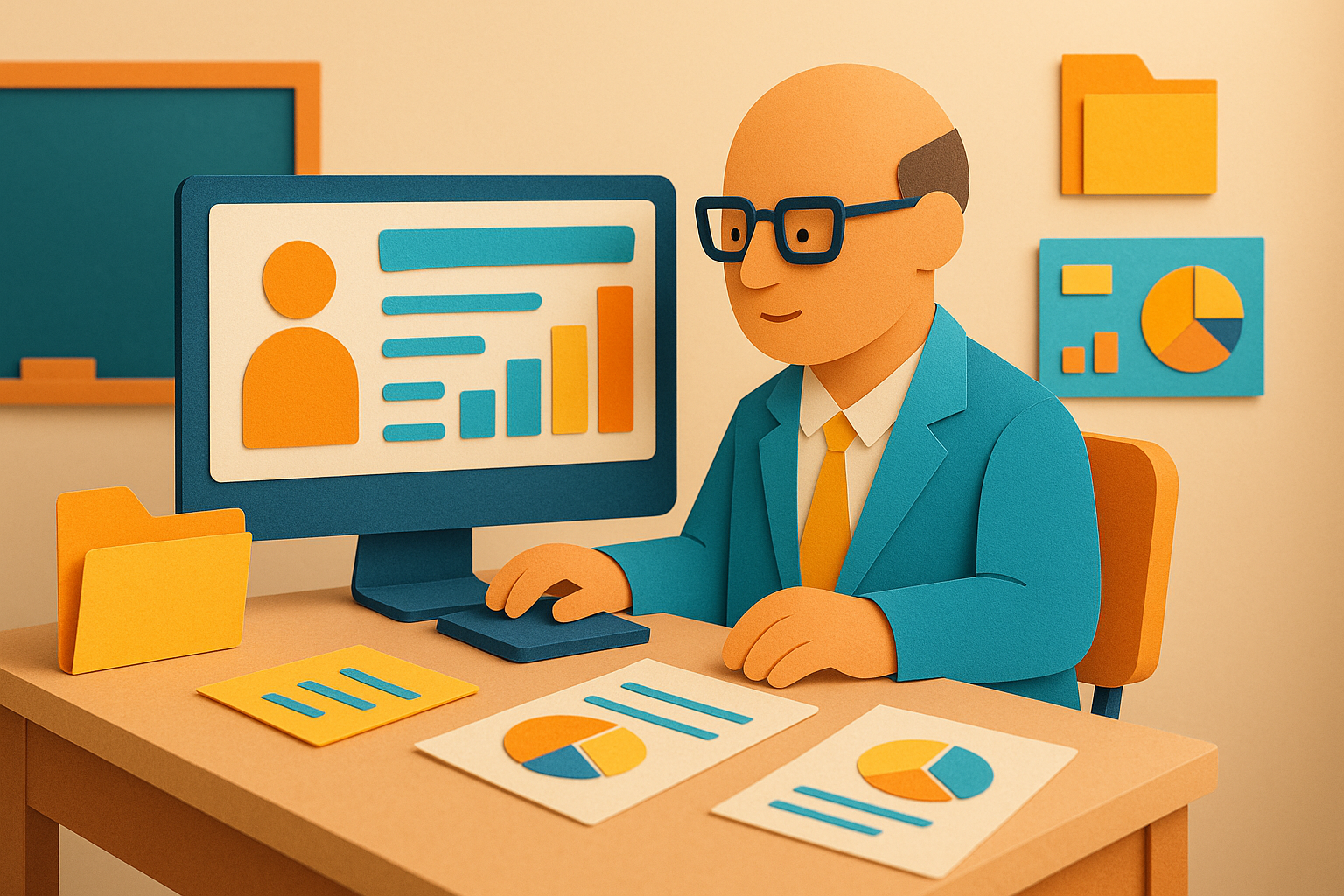 California school administrator reviewing after-school funding documents with staff