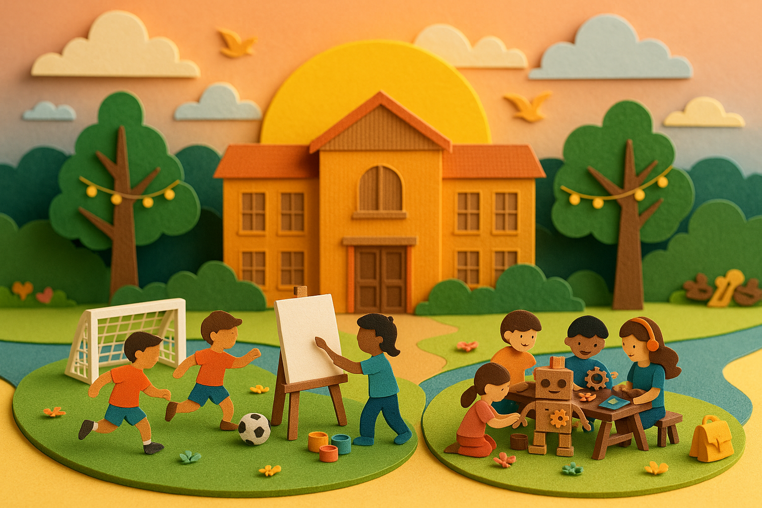 Children participating in diverse after-school activities such as sports, arts, and group learning