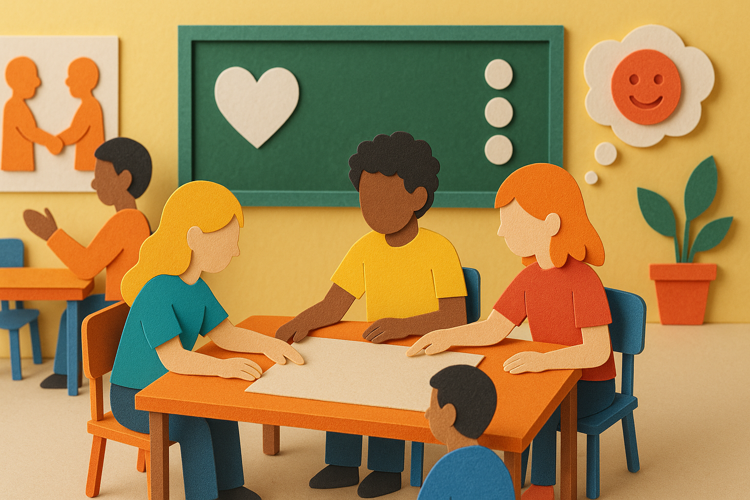 Students engaging in collaborative classroom activities that promote social-emotional learning