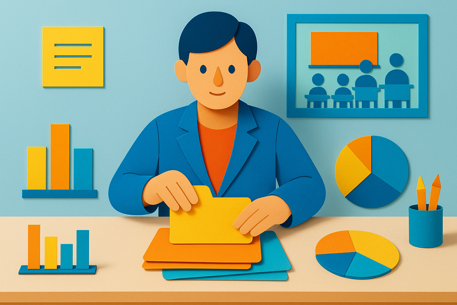 School administrator organizing documents for a funding audit preparation