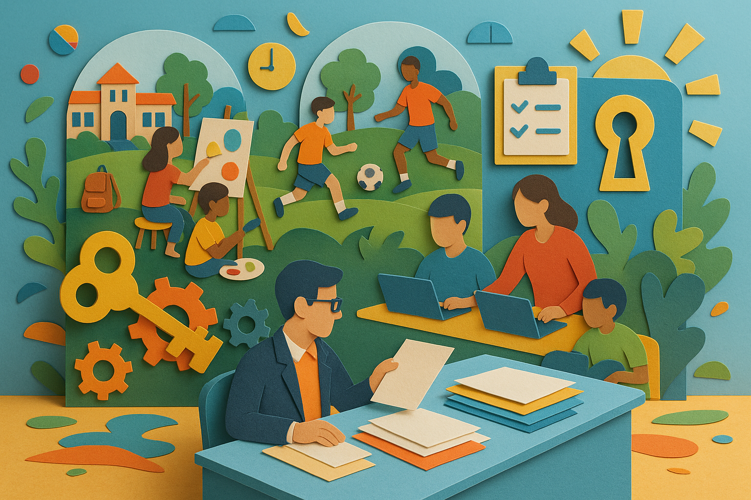 School administrator reviewing afterschool program documents for ELOP funding
